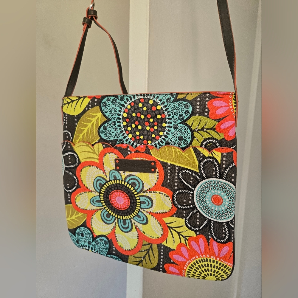 Vera Bradley Black and Orange Shoulder Bag with Floral Design